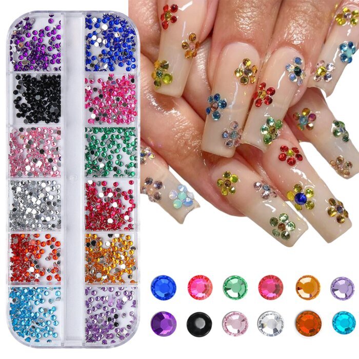12-fack med Gnistrande Strass – Flatback-kristaller för Nail Art & Dekoration - Bild 2