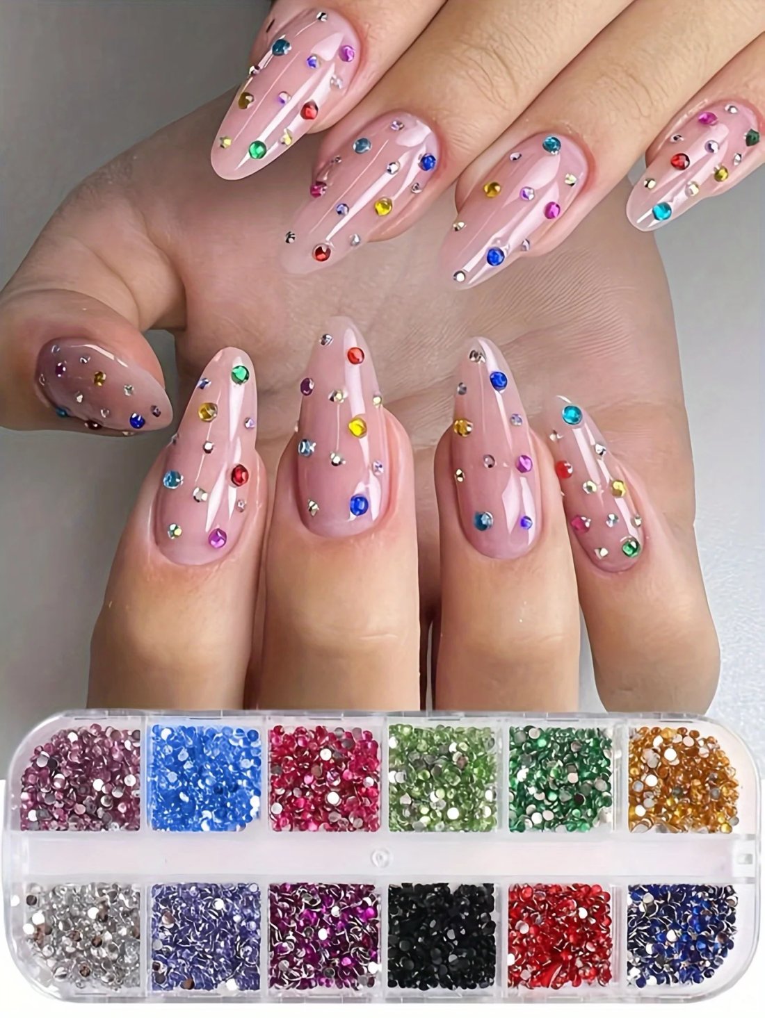 12-fack med Gnistrande Strass – Flatback-kristaller för Nail Art & Dekoration