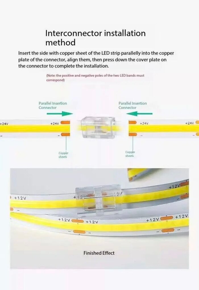 COB-kontakter 8 mm 5–24V 2-polig LED-list Terminal Förlängningskabel LED-kontakter med Fästklämmor för Stift, Ingen Mörk Zon, Enkel- och Dubbelände - Bild 3