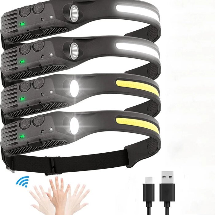 Uppladdningsbar LED-pannlampa med rörelsesensor, COB-ljus och 6 lägen – Kraftfull och lättviktig pannlampa för utomhusbruk - Bild 2