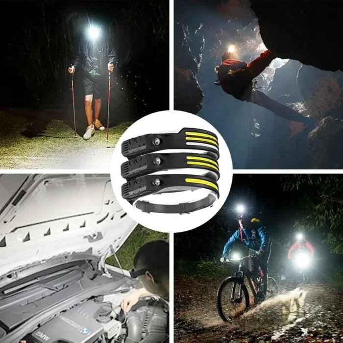 Uppladdningsbar LED-pannlampa med rörelsesensor, COB-ljus och 6 lägen – Kraftfull och lättviktig pannlampa för utomhusbruk - Bild 4