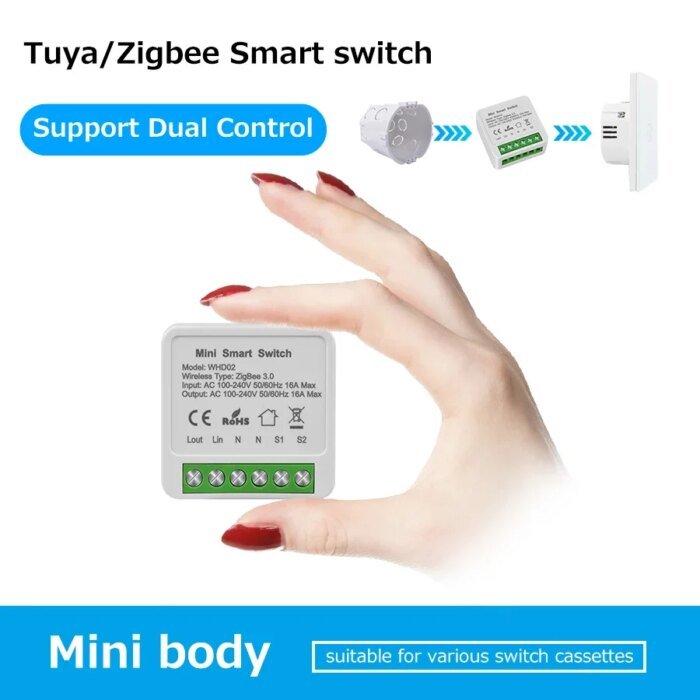 Tuya ZigBee & WiFi Smart Switch – 2-vägs reläbrytare för 220V/110V 16A, kompatibel med Smart Life, Alexa och Google Home - Bild 2