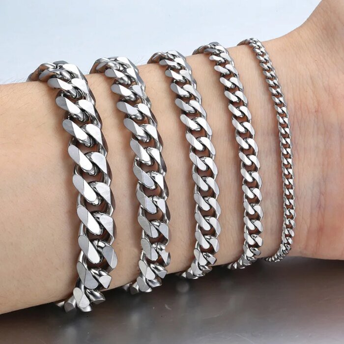 Trendigt kubanskt armband för herrar – Klassisk kedja i rostfritt stål, finns i 3/5/7/9 mm bredd för dam och herr - Bild 3