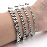 Trendigt kubanskt armband för herrar – Klassisk kedja i rostfritt stål, finns i 3/5/7/9 mm bredd för dam och herr