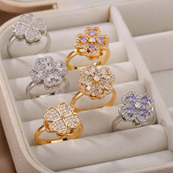 Spinner-ring med zirkonia, hjärta och fyrklöver – Anti-stress ring för kvinnor - Bild 5
