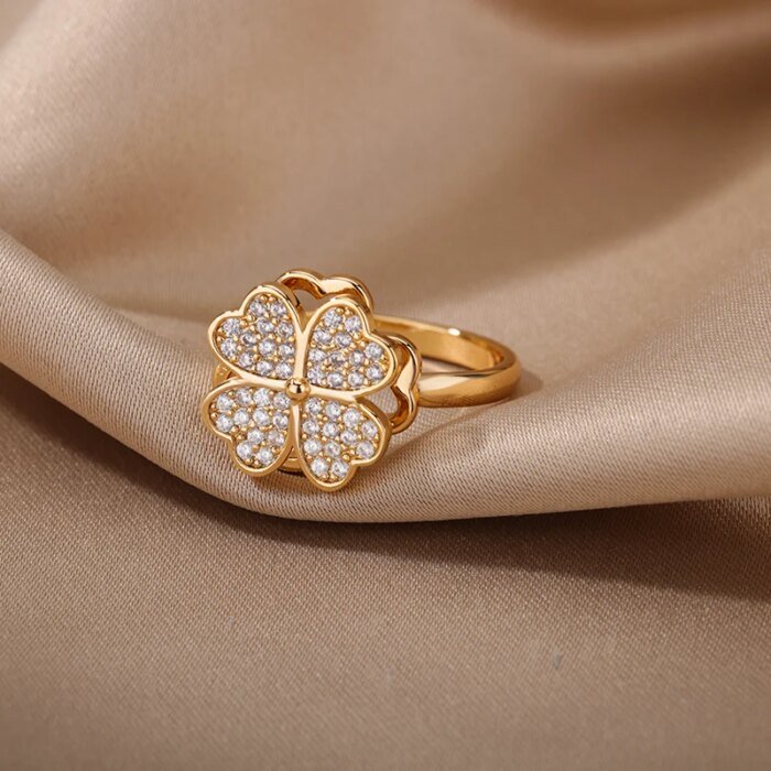 Spinner-ring med zirkonia, hjärta och fyrklöver – Anti-stress ring för kvinnor - Bild 3