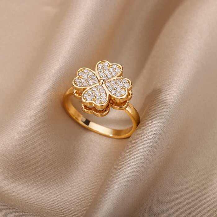 Spinner-ring med zirkonia, hjärta och fyrklöver – Anti-stress ring för kvinnor - Bild 2
