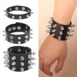 Punkarmband med nitar – Svart läderarmband i gotisk stil