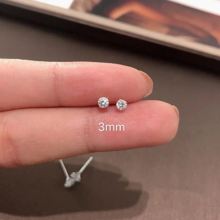 Små örhängen i äkta 925 sterling silver med klara zirkoniastenar – Söta stiftörhängen - Bild 2