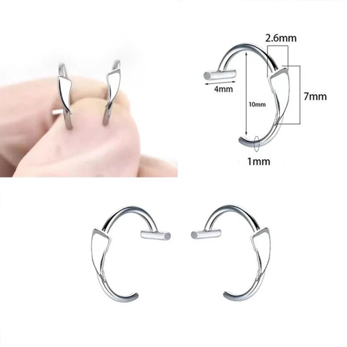 2-pack trendiga fake piercingar i rostfritt stål – Clip-on ringar för näsa och läpp - Bild 3