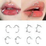 2-pack trendiga fake piercingar i rostfritt stål – Clip-on ringar för näsa och läpp