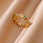 Geometrisk hjärtring med zirkonia – Elegant guldpläterad ring för dam - Bild 3