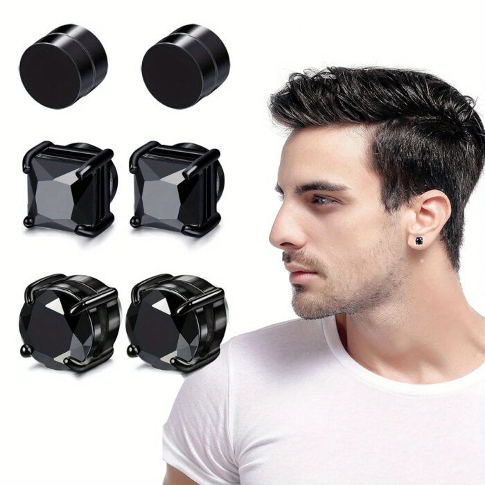 Magnetiska örhängen med zirkonia – Ingen piercing krävs (6 mm) - Bild 5