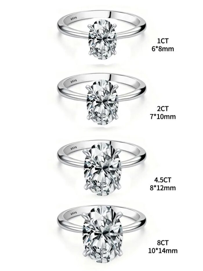 925 Sterling Silver Ring med Oval Zirkonia 1–8 CT – Lyxig Förlovnings- och Vigselring för Dam - Bild 5