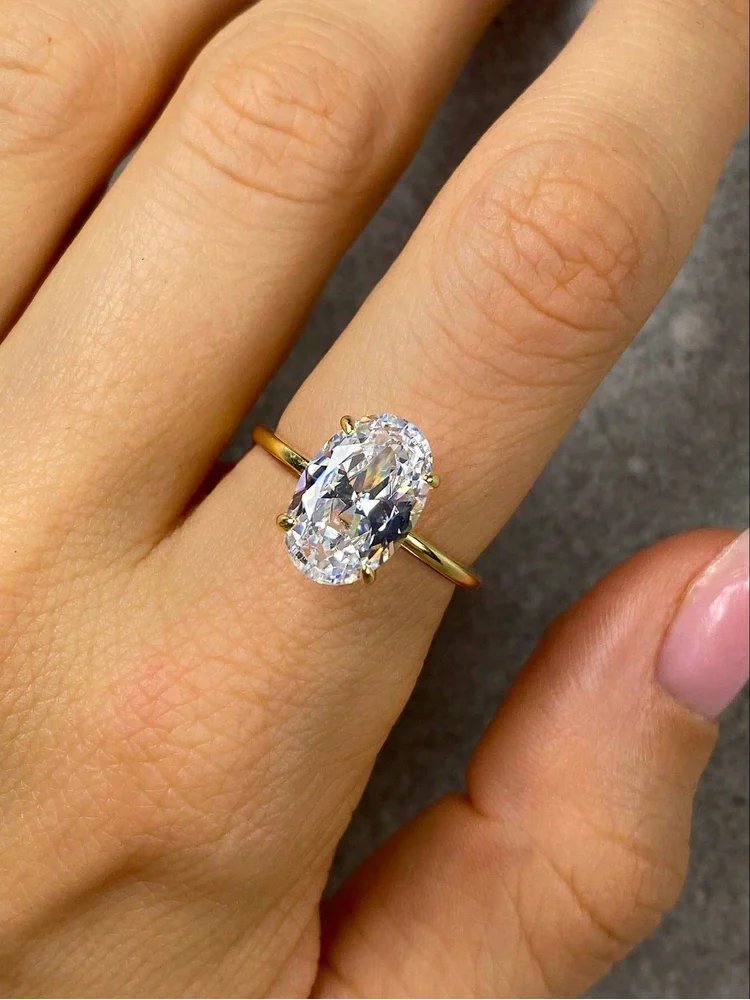 925 Sterling Silver Ring med Oval Zirkonia 1–8 CT – Lyxig Förlovnings- och Vigselring för Dam