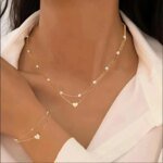 Modernt Smyckesset med Hjärta och Imitationspärlor – Halsband och Armband i Guld- eller Silverfärg för Dam