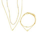 Modernt Smyckesset med Hjärta och Imitationspärlor – Halsband och Armband i Guld- eller Silverfärg för Dam - Bild 5