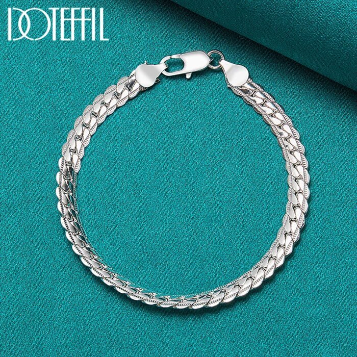 DOTEFFIL 925 Sterling Silver Armband 6 mm – Platt Kedjearmband med Hummerlås för Dam och Herr - Bild 2