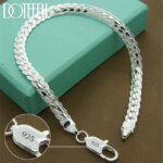 DOTEFFIL 925 Sterling Silver Armband 6 mm – Platt Kedjearmband med Hummerlås för Dam och Herr