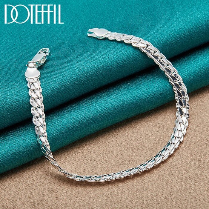 DOTEFFIL 925 Sterling Silver Armband 6 mm – Platt Kedjearmband med Hummerlås för Dam och Herr - Bild 3