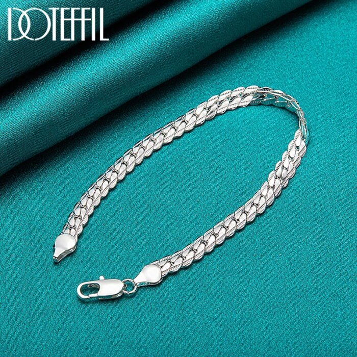 DOTEFFIL 925 Sterling Silver Armband 6 mm – Platt Kedjearmband med Hummerlås för Dam och Herr - Bild 4