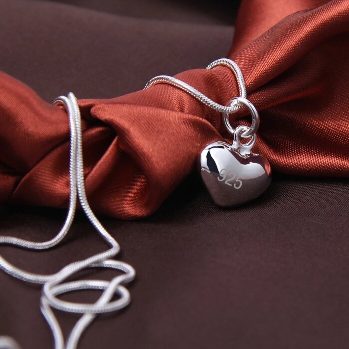 DOTEFFIL 925 Sterling Silver Halsband med Litet Hjärtformat Hänge – Ormkedja 45–60 cm för Dam - Bild 2