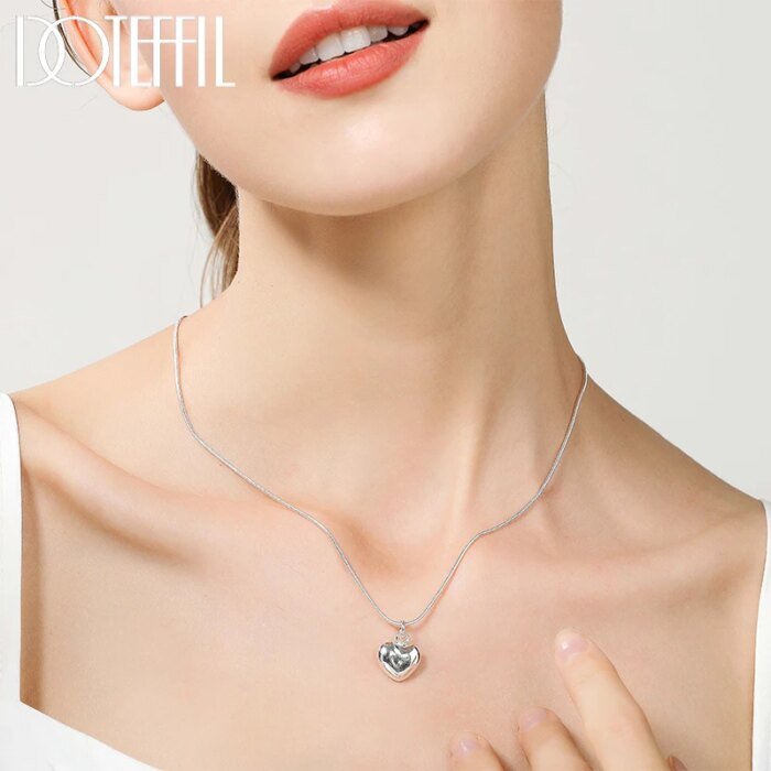 DOTEFFIL 925 Sterling Silver Halsband med Litet Hjärtformat Hänge – Ormkedja 45–60 cm för Dam - Bild 3