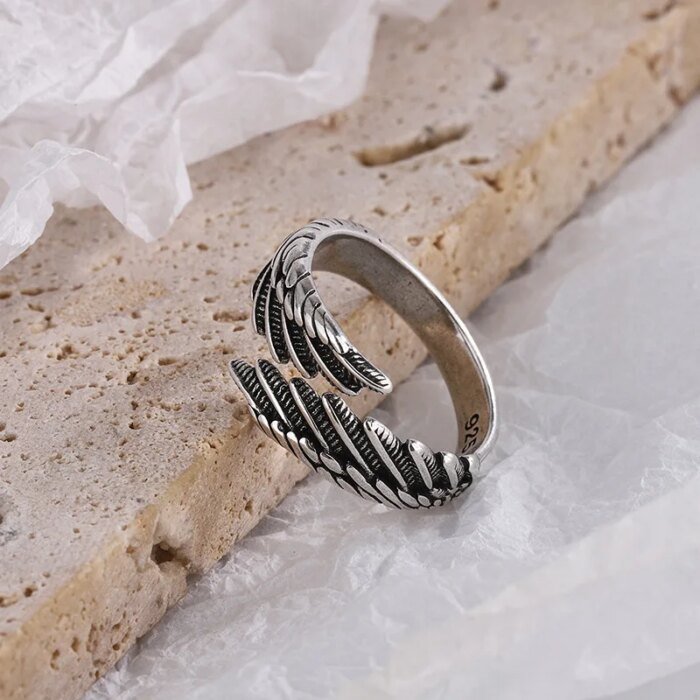 925 Sterling Silver Ring med Ängelvinge och Fjäder – Justerbar Ring för Dam, Förlovning och Bröllop - Bild 3