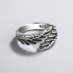 925 Sterling Silver Ring med Ängelvinge och Fjäder – Justerbar Ring för Dam, Förlovning och Bröllop