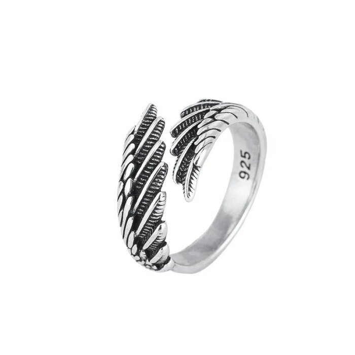 925 Sterling Silver Ring med Ängelvinge och Fjäder – Justerbar Ring för Dam, Förlovning och Bröllop - Bild 4