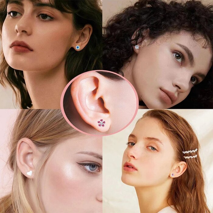 2-pack Örhängen i Rostfritt Stål med Hjärta och Måne – Skruvstift för Tragus, Brosk och Piercing för Dam - Bild 2