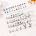 2-pack Örhängen i Rostfritt Stål med Hjärta och Måne – Skruvstift för Tragus, Brosk och Piercing för Dam - Bild 4