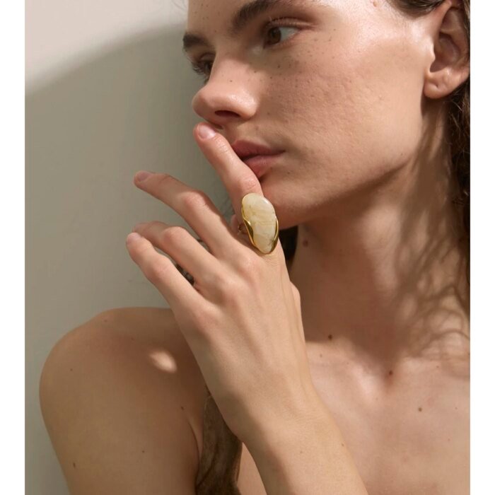 Justerbar Geometrisk Ring i Brun, Grön och Beige Resin - Bild 5