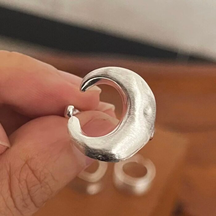 925 Sterling Silver Ringar för Dam och Par – Minimalistiskt Handgjort Månringsset, Enkel Design och Present - Bild 4