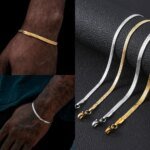 Guldfärgat och Silverfärgat Platt Kedjearmband i Rostfritt Stål – Retro Smycke för Dam och Herr