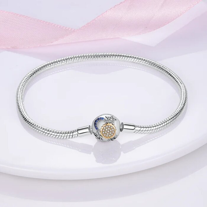 925 Sterling Silver Armband 17–20 cm – Stjärna, Måne, Sol och Fyrklöver med Grön Zirkon, Charmarmband som Present - Bild 2