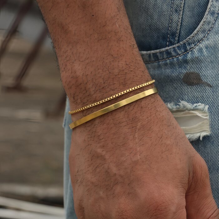 3 mm Kubanskt Kedjearmband i Rostfritt Stål för Herr – Street och Hip Hop Smycke med Justerbar Öppen Design - Bild 2