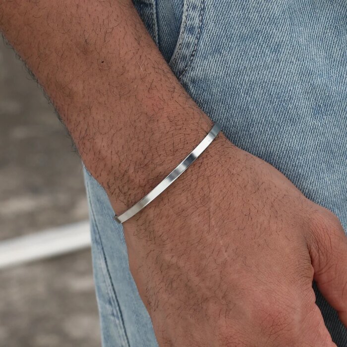 3 mm Kubanskt Kedjearmband i Rostfritt Stål för Herr – Street och Hip Hop Smycke med Justerbar Öppen Design - Bild 3