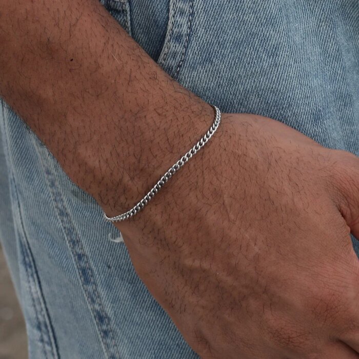3 mm Kubanskt Kedjearmband i Rostfritt Stål för Herr – Street och Hip Hop Smycke med Justerbar Öppen Design - Bild 4