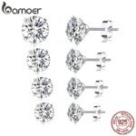 Bamoer CZ Örhängen med Stav, 925 Sterling Silver Platinapläterade Runda Cubic Zirconia Stiftörhängen, Hypoallergena 4–7 mm