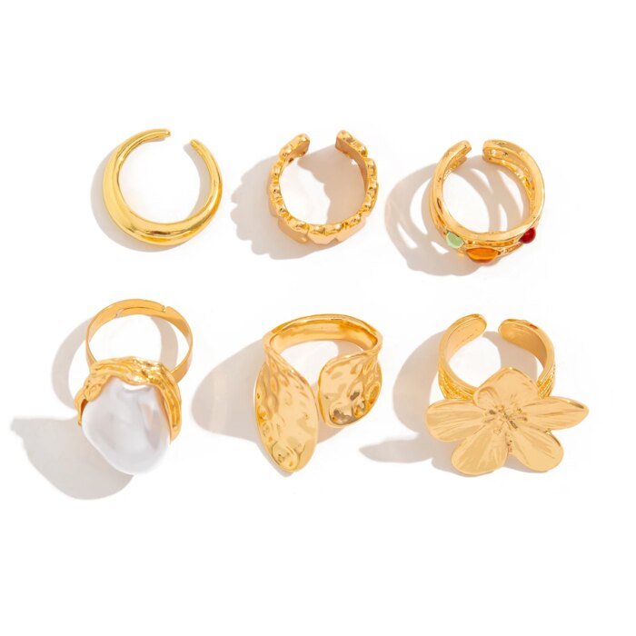 Ingemark – Set med 6 eleganta ringar i barockstil med oregelbundna blommotiv - Bild 4