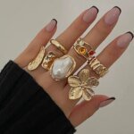 Ingemark – Set med 6 eleganta ringar i barockstil med oregelbundna blommotiv