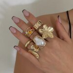 Ingemark – Set med 6 eleganta ringar i barockstil med oregelbundna blommotiv - Bild 2