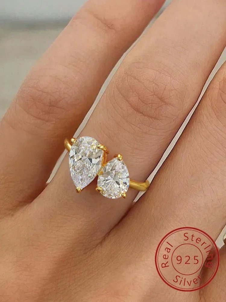 Asglam – Klassisk ring i 925 sterling silver med vattendroppsformad zirkonia