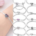 Klassiskt armband i 925 sterling silver – Ormkedja med hjärtlås för berlocker