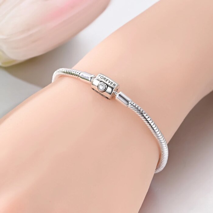 Klassiskt armband i 925 sterling silver – Ormkedja med hjärtlås för berlocker - Bild 4