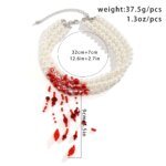 Multilayer Vintage Halsband med Röda Detaljer, Imitationspärlor och Tofs – Goth-inspirerat Smycke för Halloween och Fest - Bild 4