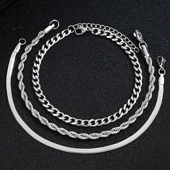 Enkelt smyckesset i rostfritt stål – Stilrent silverfärgat set med ring, halsband och armband för herr och unisex - Bild 4