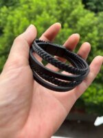 Trendigt flätat läderarmband för herr – Multilager-armband i rostfritt stål - Bild 3
