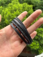 Trendigt flätat läderarmband för herr – Multilager-armband i rostfritt stål - Bild 6